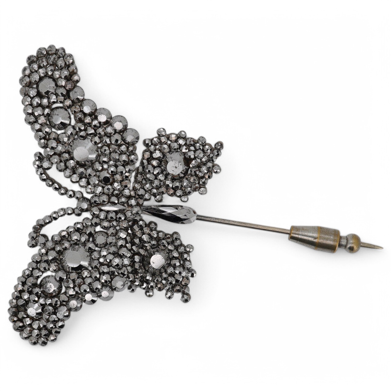 A late 19th century cut steel butterfly pin, 83mm. Condition - fair to good